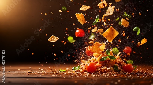 A pile of diverse food items showcasing various flavor profiles and textures on a wooden background