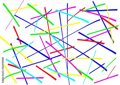 Abstract vibrant lines intersecting on white background. Felt pen doodle colored line scribbles. Texture drawn with felt-tip pen. Colorful felt tip ink markers handwritten drawn lines. Sketch concept