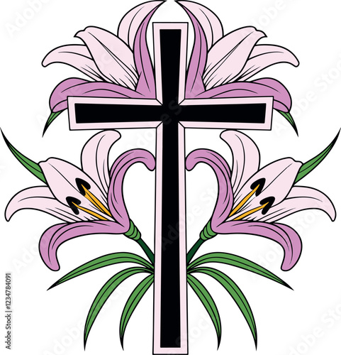 Easter lillies floral bouquet spring vector art illustration 2