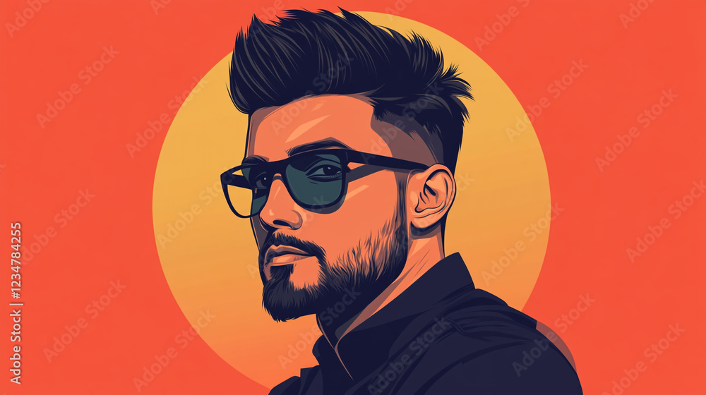 Stylish Man with Beard and Sunglasses Art Portrait Modern Hairstyle Stylish Man with Beard and Sunglasses Art Portrait Modern Hairstyle