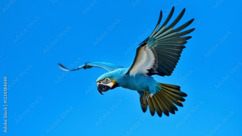 Obraz premium Blue macaw fly animal on blue background