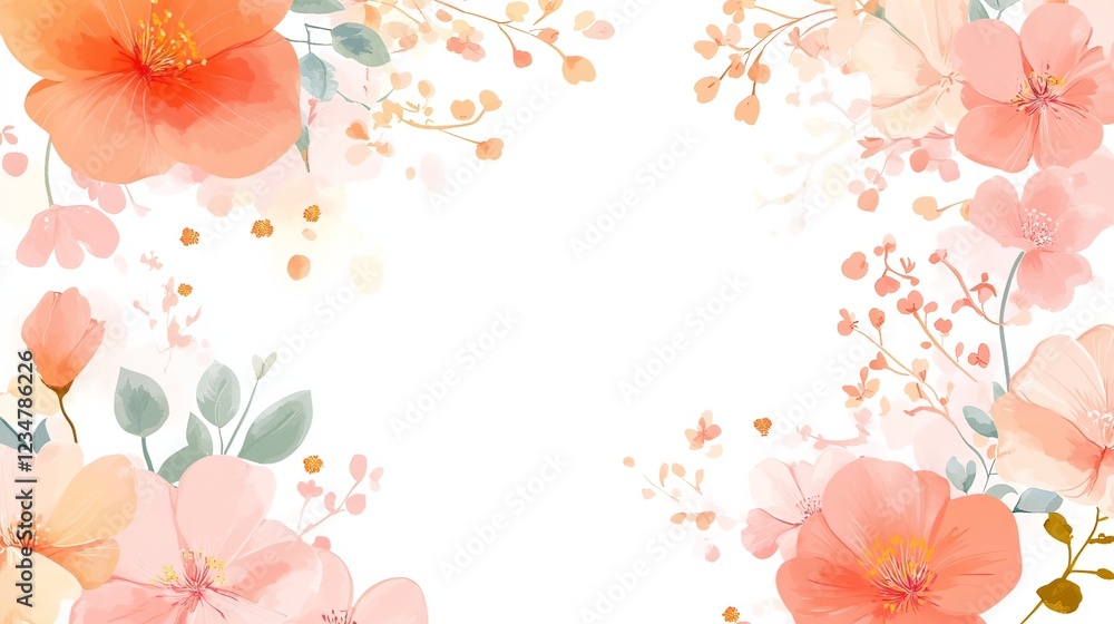 Obraz premium Cute pastel-colored flower frame background in pink and orange tones