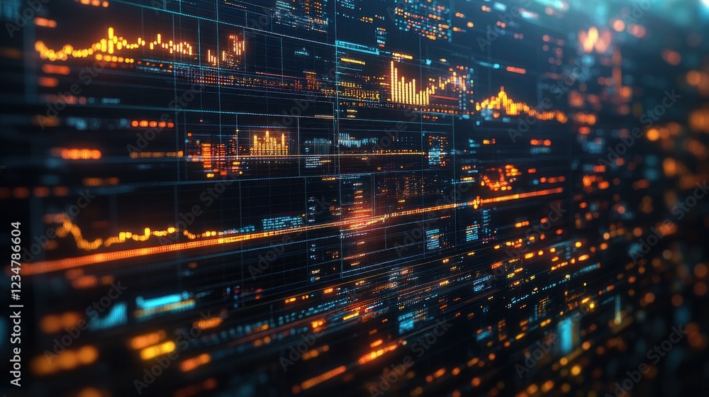 Obraz premium Futuristic data stream visualization; financial market analysis; background glow; tech illustration