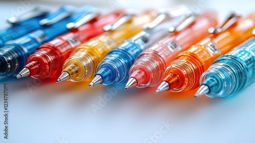 Colorful transparent gel pens arranged in a row photo