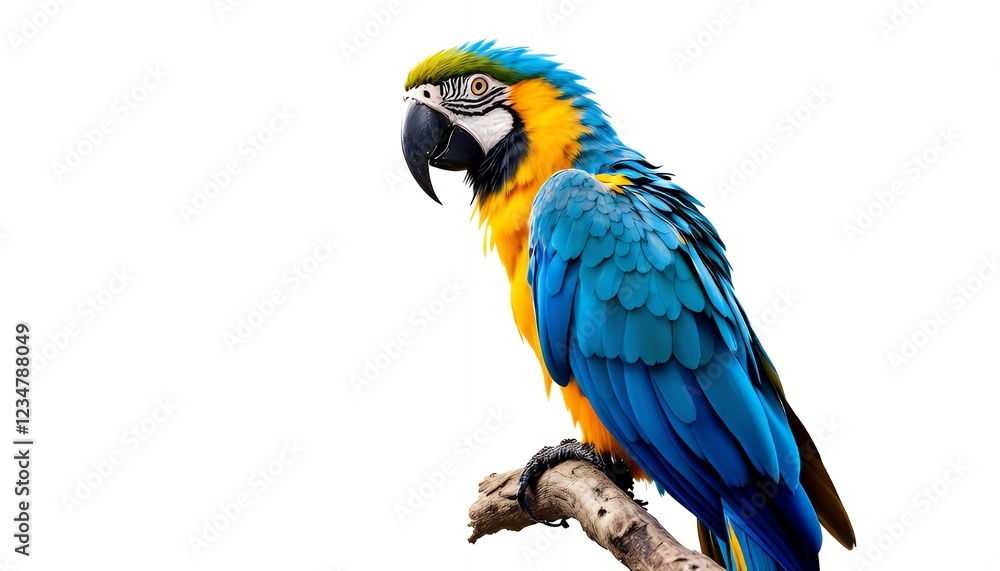 Fototapeta premium Vibrant Blue and Yellow Macaw Perched on Branch