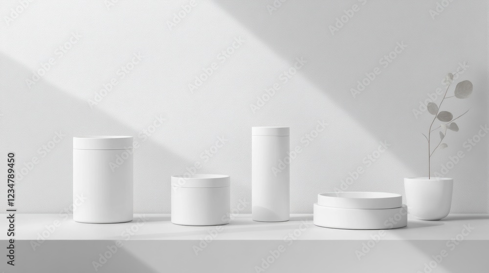 Fototapeta premium Minimalist White Product Display with a Single Plant