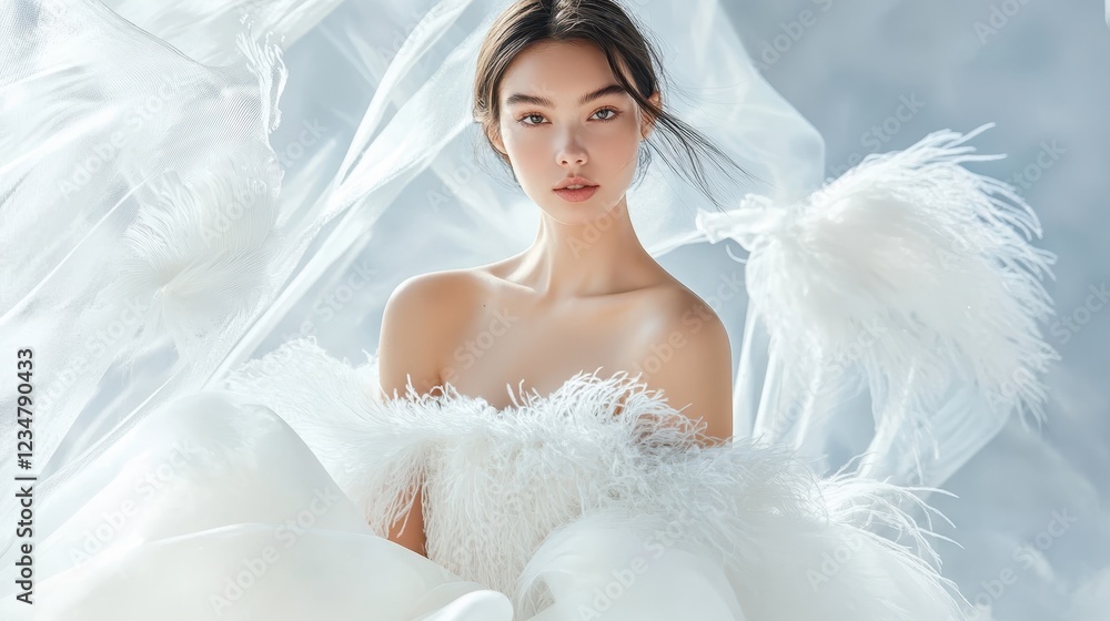 Ethereal Beauty in White Elegance with Soft Fabric Ethereal Beauty in White Elegance with Soft Fabric