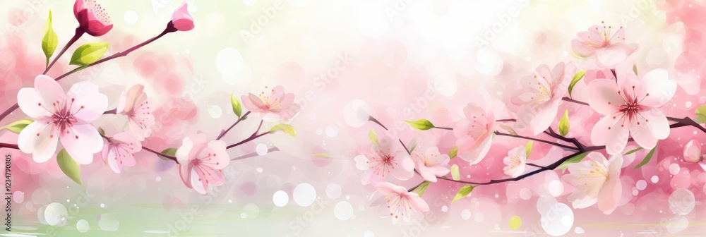 Delicate Spring Blossoms in Soft Watercolor Background with Charming Floral Elements for Seasonal Celebrations and Natural Aesthetics Delicate Spring Blossoms in Soft Watercolor Background with Charming Floral Elements for Seasonal Celebrations and Natural Aesthetics