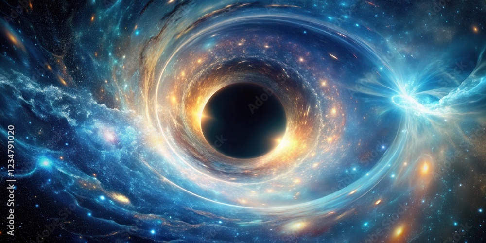 A Cosmic Whirlpool Encircles a Dark Black Hole, Illuminating the Surrounding Nebula with Ethereal Glows A Cosmic Whirlpool Encircles a Dark Black Hole, Illuminating the Surrounding Nebula with Ethereal Glows