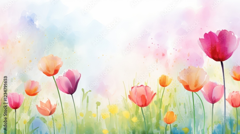 Obraz premium Colorful Spring Flowers in Blurred Watercolor Style with Pastel Background for Holiday and Relaxation Themes