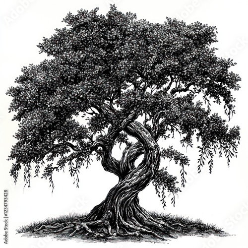 Wallpaper Mural Ancient Twisted Tree with Abundant Foliage and Weeping Branches Torontodigital.ca