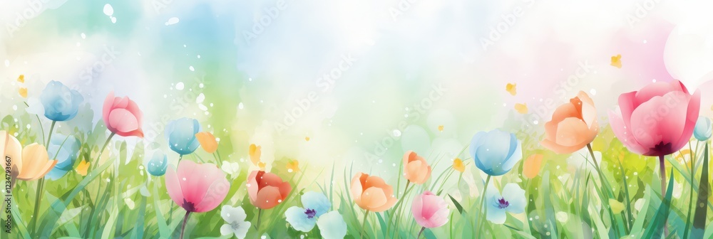 Vibrant Spring Background with Abstract Watercolor Flowers in Soft Focus for Refreshing Wallpaper and Holiday Aesthetic Accents Vibrant Spring Background with Abstract Watercolor Flowers in Soft Focus for Refreshing Wallpaper and Holiday Aesthetic Accents