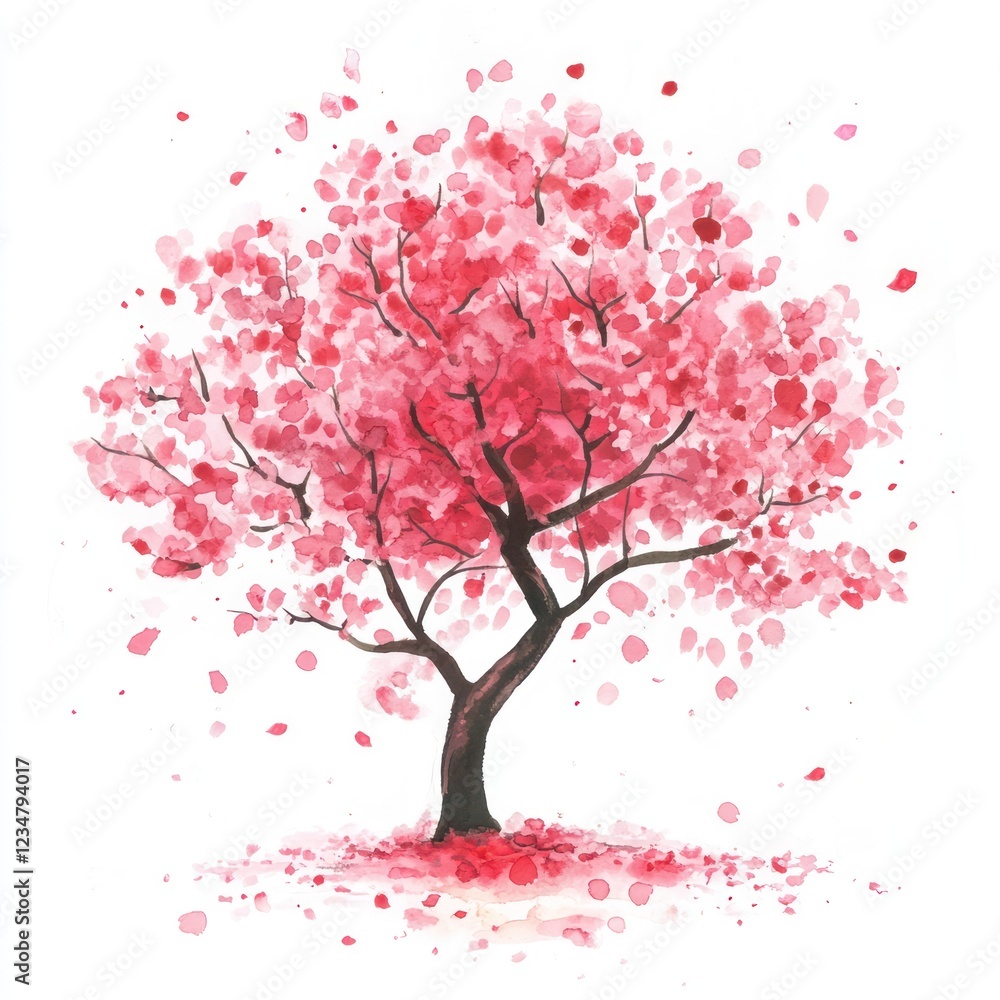 Watercolor Painting of a Pink Blossoming Tree Watercolor Painting of a Pink Blossoming Tree