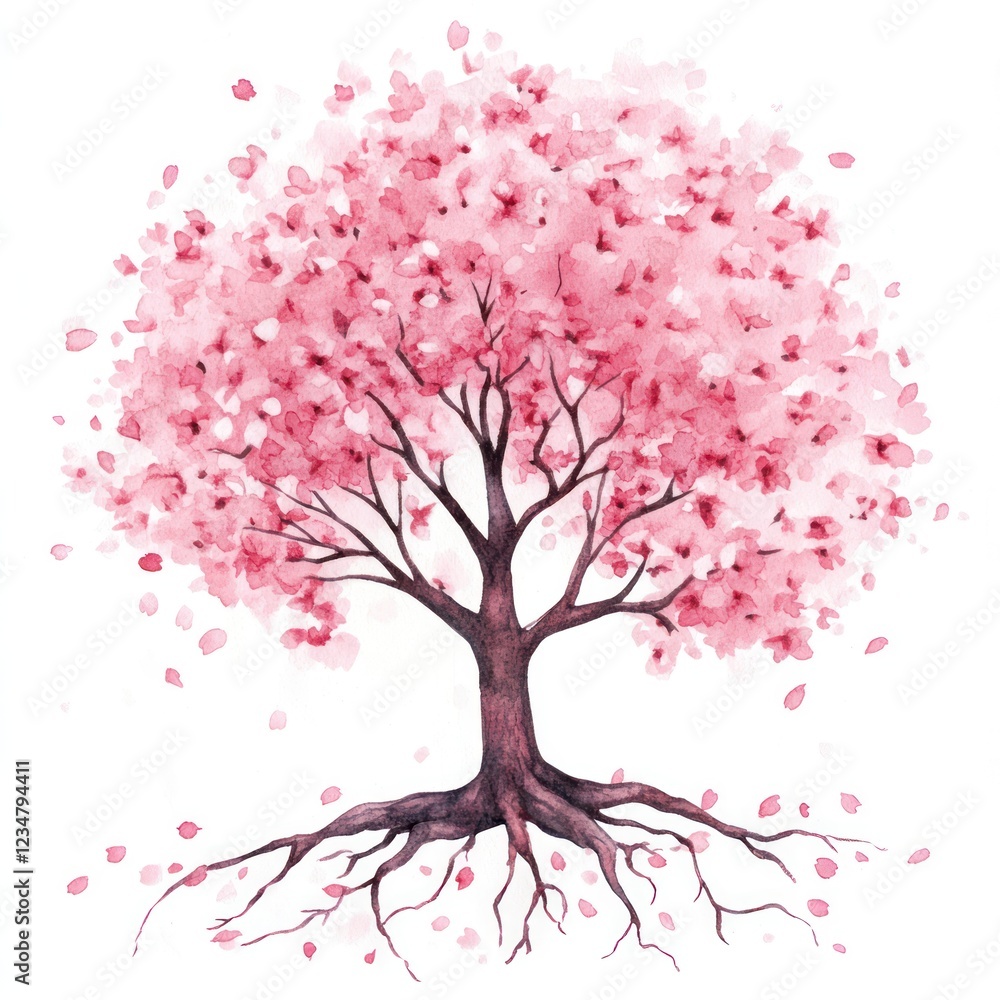 Fototapeta premium Watercolor Painting of a Blooming Cherry Tree