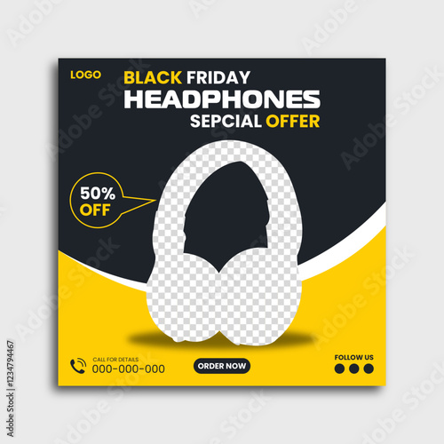 Black Friday headphone promotional editable social media post.