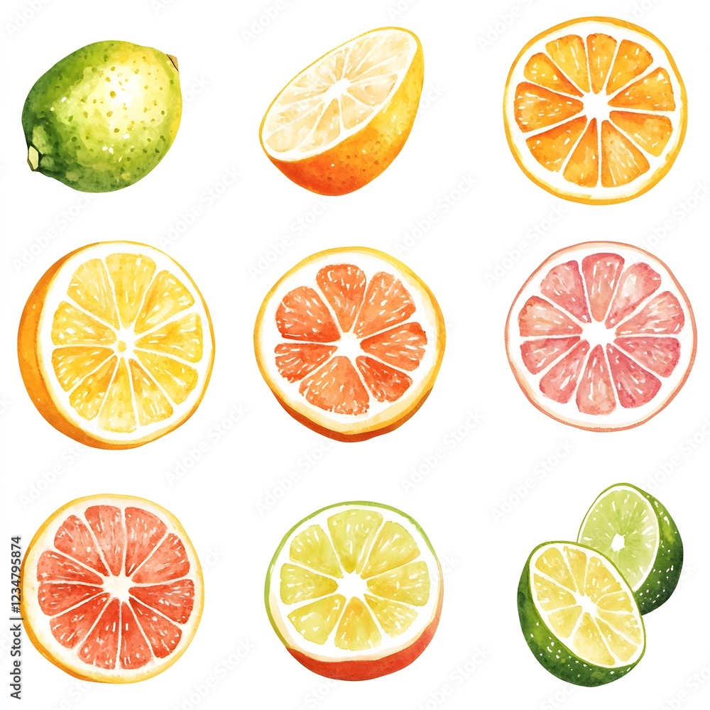 Obraz premium Collection of vibrant citrus fruits including lemons, limes, oranges, and grapefruits arranged aesthetically for a fresh food concept