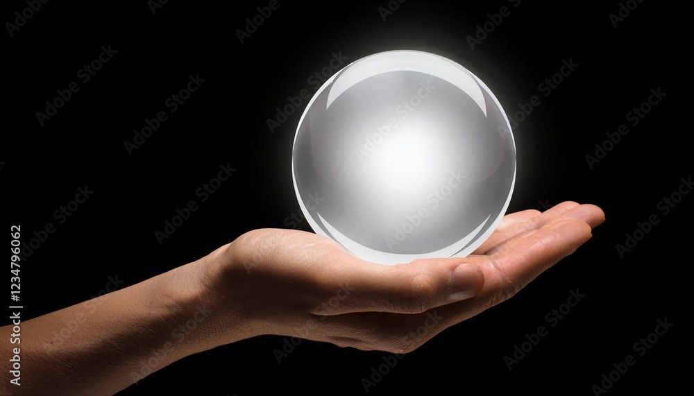 hand holding a glowing white ball