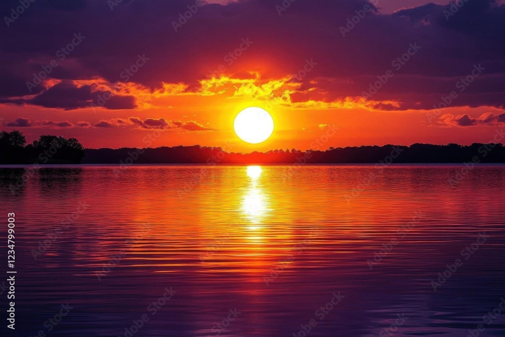 Vibrant Sunset Over Calm Ocean Water Vibrant Sunset Over Calm Ocean Water