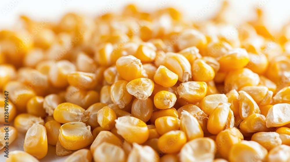 A generous heap of dried yellow corn kernels fills the surface, exhibiting their vibrant color and unique texture. The kernels come together, highlighting agricultural richness A generous heap of dried yellow corn kernels fills the surface, exhibiting their vibrant color and unique texture. The kernels come together, highlighting agricultural richness