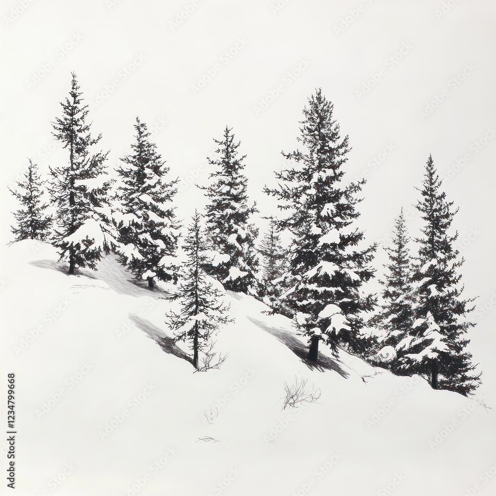 Snow Covered Pines on a Winter Hillside Snow Covered Pines on a Winter Hillside
