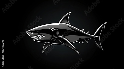 Wallpaper Mural Chrome Shark Illustration, Dark Background, Aquatic Predator, Graphic Design Torontodigital.ca