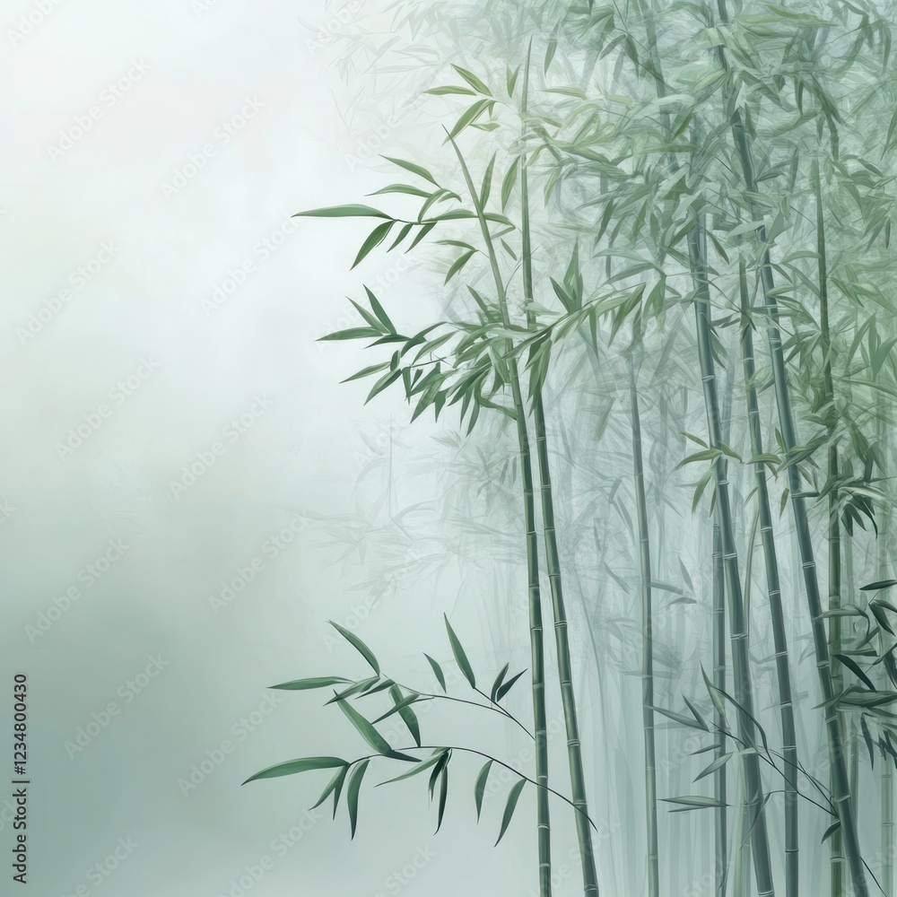 Serene Bamboo Grove in Misty Atmosphere Serene Bamboo Grove in Misty Atmosphere