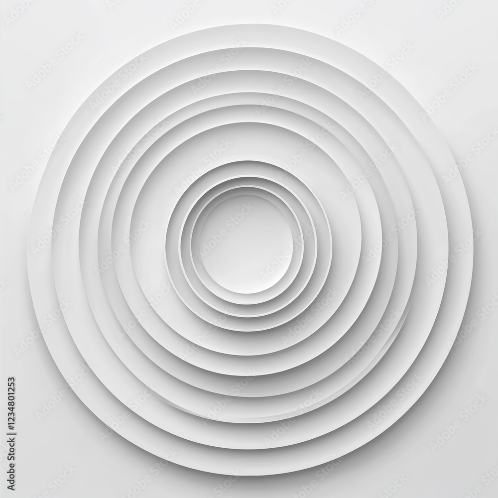 Fototapeta premium Circular pattern created with layered white paper cutouts in contrasting dimensions and shapes. Generative AI