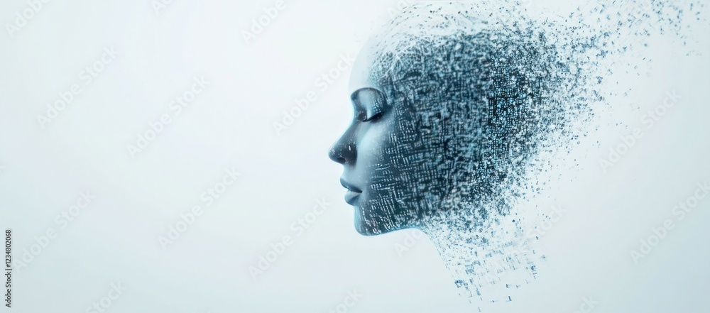 Abstract female face dissolving into particles. Abstract female face dissolving into particles.