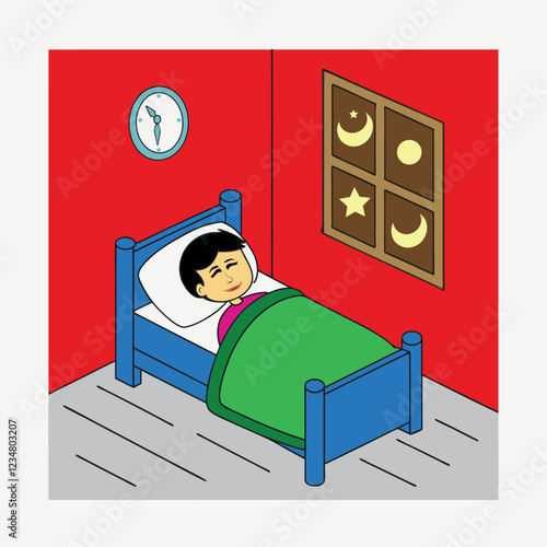 Little gril sleeping cartoon 