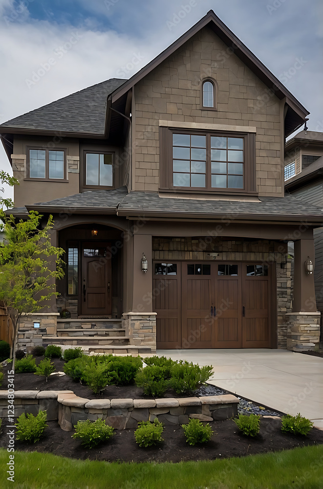 Luxury Brown Stone House Exterior: Modern Home Architecture and Landscaping Design Luxury Brown Stone House Exterior: Modern Home Architecture and Landscaping Design