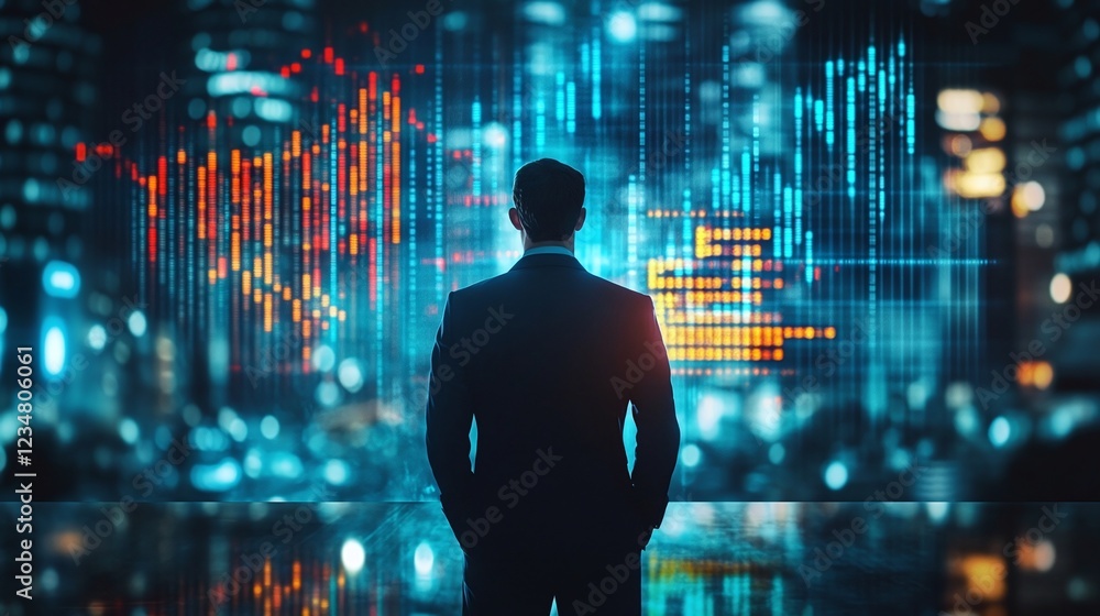business professional in a futuristic environment displays the stock market growth chart, reflecting on the rise of market data, financial trends, and corporate growth business professional in a futuristic environment displays the stock market growth chart, reflecting on the rise of market data, financial trends, and corporate growth