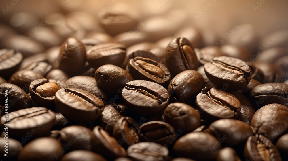Fototapeta premium Aromatic Coffee Beans with Steam Rising, Perfect for Advertising