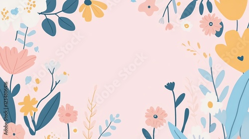 Floral border frame with pastel pink background