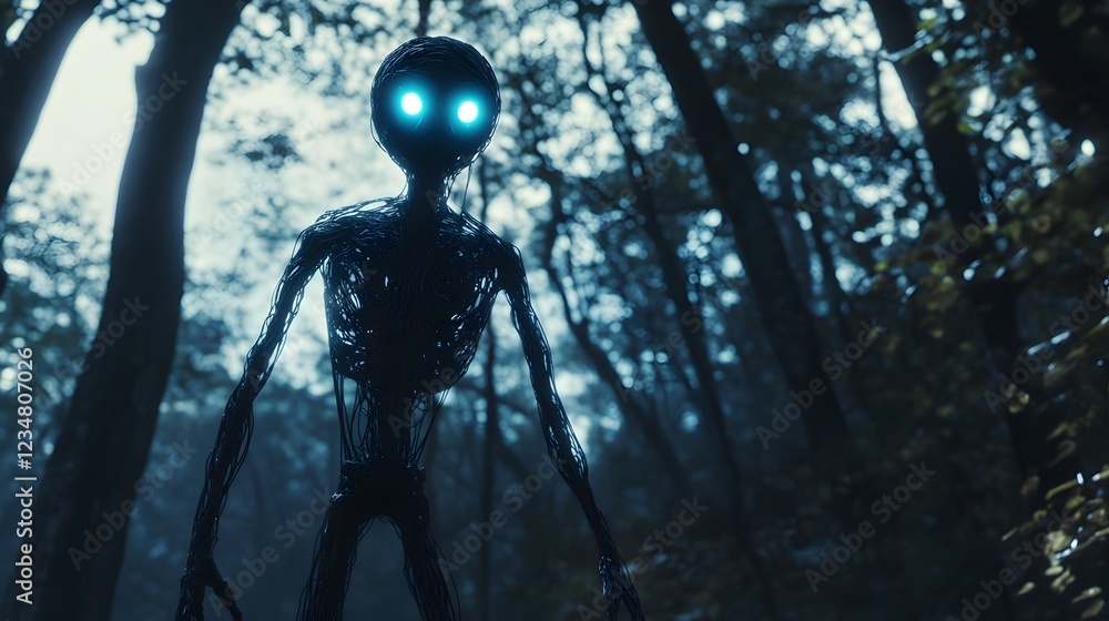 Mysterious Alien Creature in Enchanted Forest - Otherworldly Encounter, Fantasy Cryptid, Paranormal Exploration Mysterious Alien Creature in Enchanted Forest - Otherworldly Encounter, Fantasy Cryptid, Paranormal Exploration