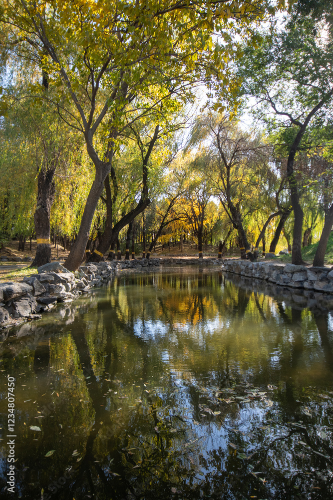 Fototapeta premium Beautiful autumn view of Yuanmingyuan Park in Beijing, China