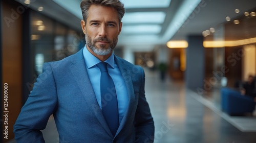 Wallpaper Mural Portrait of a Man in a Blue Suit in a Modern Office Building Interior Torontodigital.ca