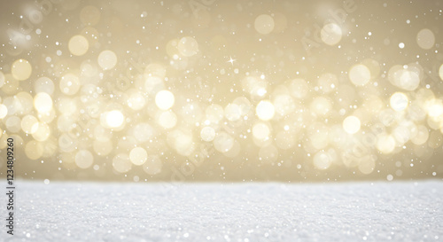 Snow and golden bokeh background
