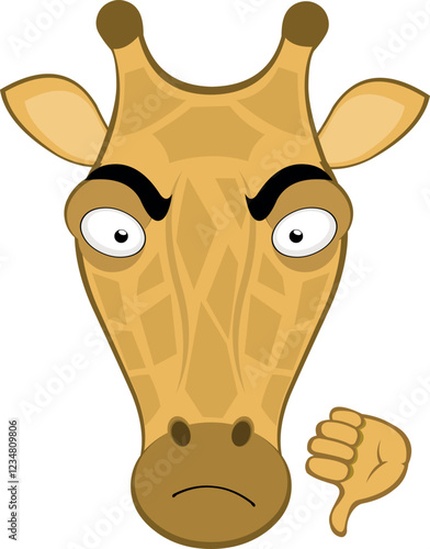 vector illustration emoji head character giraffe cartoon, with thumb pointing down in concept of not approved or no like
