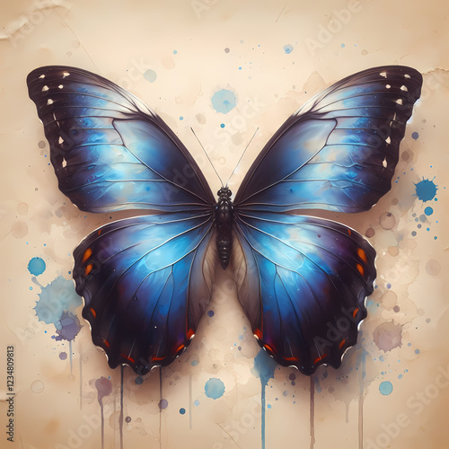 Beautiful Blue Butterfly with Splatter Art
