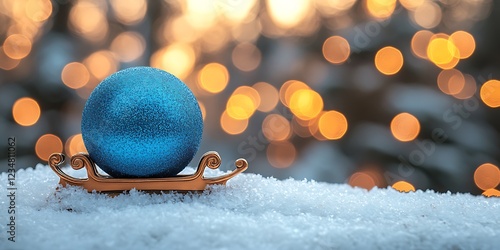 Glass Globe Christmas ornament with an enchanted snowy winter landscape inside, featuring a blurred road leading to a forest at sunset	
