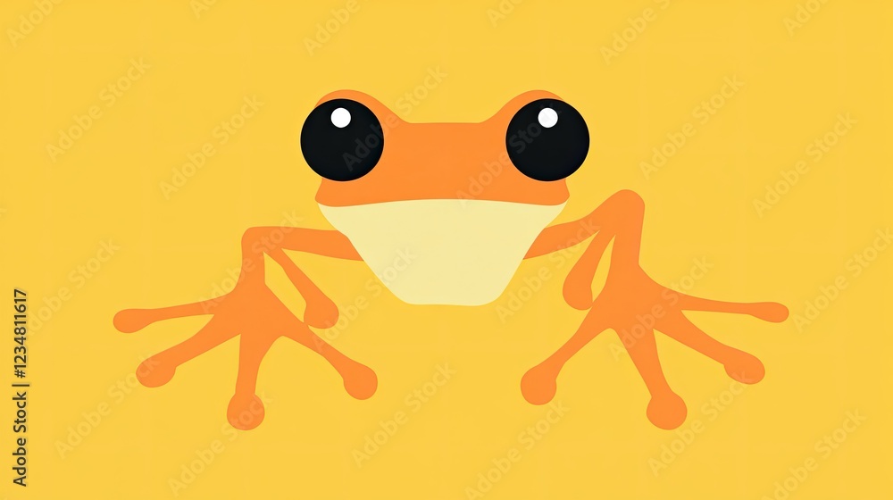 Fototapeta premium Orange frog illustration, yellow background, simple design, for kids' book