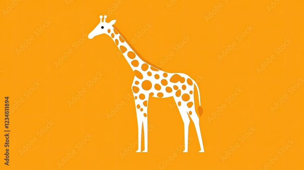Fototapeta premium Orange background giraffe illustration, safari design, minimalist art, children's book