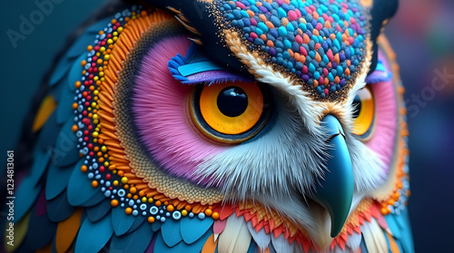 Beautiful colorful animal Owl portrait with colorful double exposure paint
