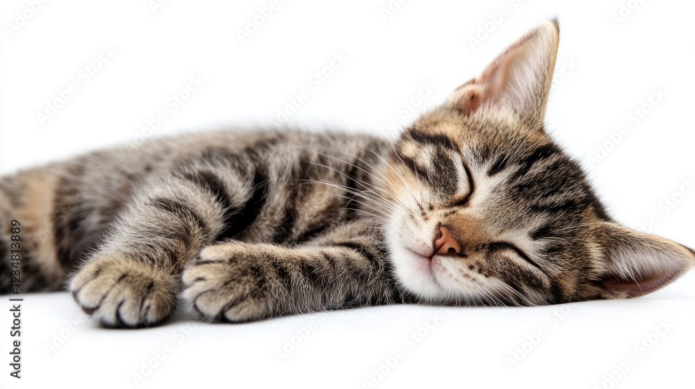Obraz premium A Tabby Kitten Sleeping on a White Background