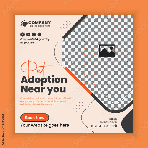 Pet Adoption, Food and Healthcare Service Social Media Post Design or Pet Business Facebook and Instagram Post Square Banner Template