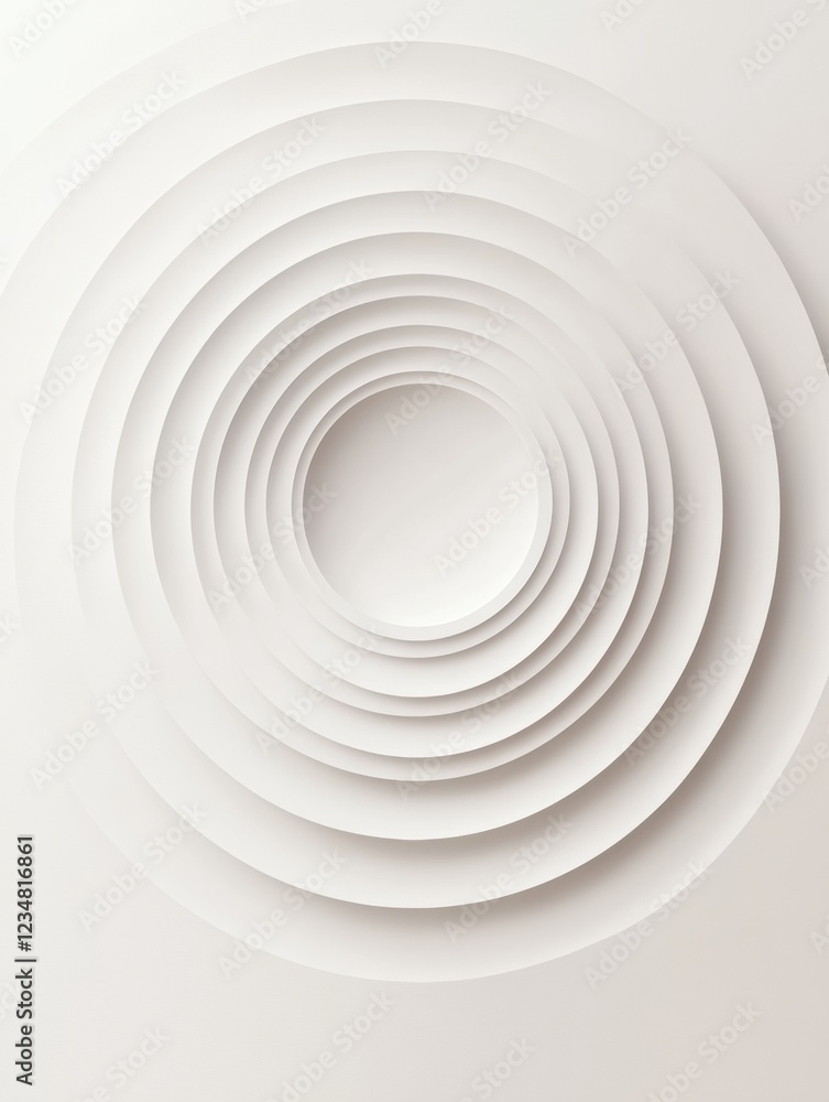 Obraz premium Circular layers of white paper create a minimalist design that highlights depth and simplicity. Generative AI