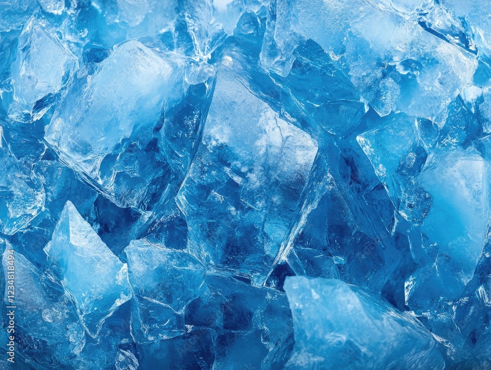 Close-up of jagged, blue ice fragments creating an abstract, chilly texture Close-up of jagged, blue ice fragments creating an abstract, chilly texture