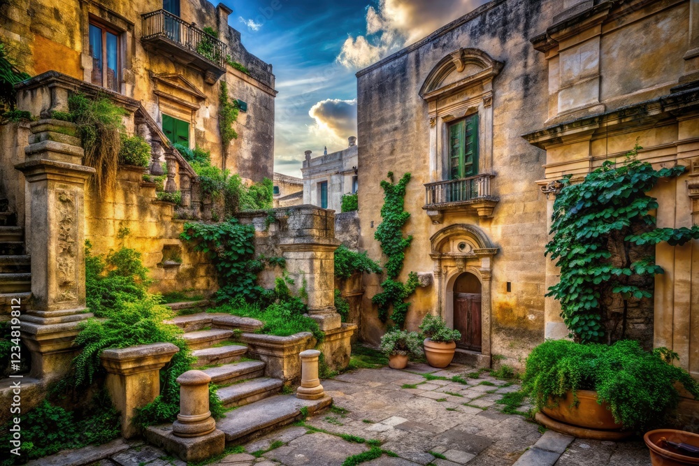 Fototapeta premium Rough-hewn Lecce stone, ancient architecture, and Italian urban exploration captured in evocative photography.