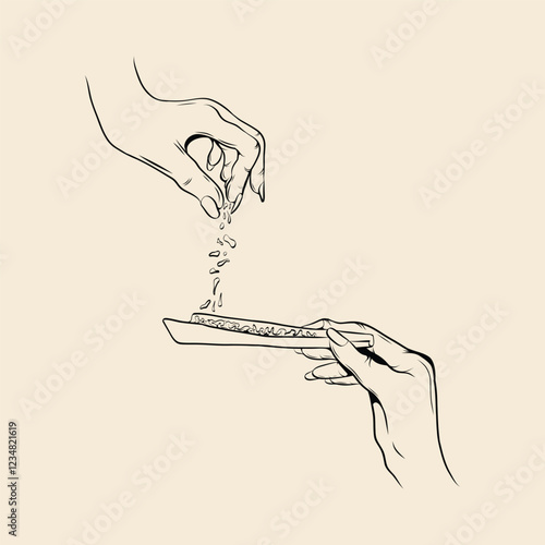 Cannabis rolling joint line art illustration