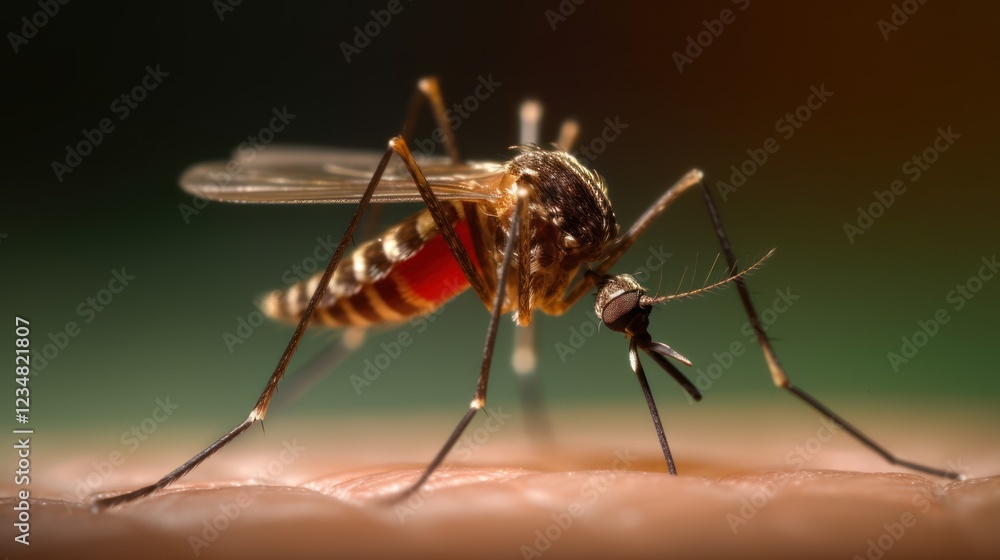 A Close-Up of a Mosquito Piercing Human Skin A Close-Up of a Mosquito Piercing Human Skin
